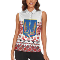 Ukraine Merry Christmas Women Sleeveless Polo Shirt Ukraine Emblem and Vyshyvanka Xmas Style - Wonder Print Shop