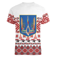 Ukraine Merry Christmas Women V-Neck T-Shirt Ukraine Emblem and Vyshyvanka Xmas Style - Wonder Print Shop
