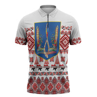 Ukraine Merry Christmas Zipper Polo Shirt Ukraine Emblem and Vyshyvanka Xmas Style - Wonder Print Shop