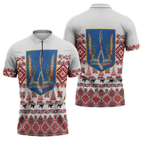Ukraine Merry Christmas Zipper Polo Shirt Ukraine Emblem and Vyshyvanka Xmas Style - Wonder Print Shop