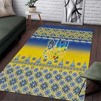 Ukraine Merry Christmas Area Rug Ukraine Emblem and Vyshyvanka Knitted Effect - Wonder Print Shop