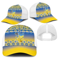 Ukraine Merry Christmas Baseball Net Cap Ukraine Emblem and Vyshyvanka Flag Color Style - Wonder Print Shop
