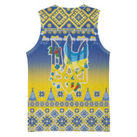 Ukraine Merry Christmas Basketball Jersey Ukraine Emblem and Vyshyvanka Knitted Effect - Wonder Print Shop