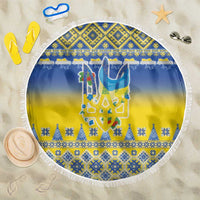 Ukraine Merry Christmas Beach Blanket Ukraine Emblem and Vyshyvanka Knitted Effect - Wonder Print Shop