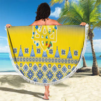 Ukraine Merry Christmas Beach Blanket Ukraine Emblem and Vyshyvanka Knitted Effect - Wonder Print Shop