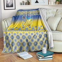 Ukraine Merry Christmas Blanket Ukraine Emblem and Vyshyvanka Knitted Effect - Wonder Print Shop