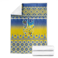 Ukraine Merry Christmas Blanket Ukraine Emblem and Vyshyvanka Knitted Effect - Wonder Print Shop