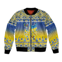 Ukraine Merry Christmas Bomber Jacket Ukraine Emblem and Vyshyvanka Knitted Effect - Wonder Print Shop