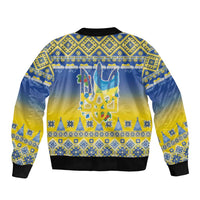 Ukraine Merry Christmas Bomber Jacket Ukraine Emblem and Vyshyvanka Knitted Effect - Wonder Print Shop