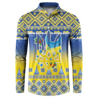 Ukraine Merry Christmas Button Sweatshirt Ukraine Emblem and Vyshyvanka Knitted Effect - Wonder Print Shop