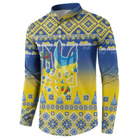 Ukraine Merry Christmas Button Sweatshirt Ukraine Emblem and Vyshyvanka Knitted Effect - Wonder Print Shop