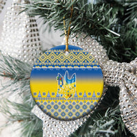 Ukraine Merry Christmas Ceramic Ornament Ukraine Emblem and Vyshyvanka Knitted Effect - Wonder Print Shop