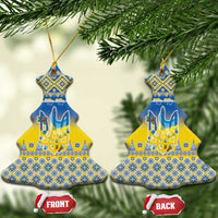 Ukraine Merry Christmas Ceramic Ornament Ukraine Emblem and Vyshyvanka Knitted Effect - Wonder Print Shop
