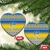 Ukraine Merry Christmas Ceramic Ornament Ukraine Emblem and Vyshyvanka Knitted Effect - Wonder Print Shop