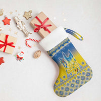Ukraine Merry Christmas Stocking Ukraine Emblem and Vyshyvanka Knitted Effect - Wonder Print Shop