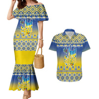 Ukraine Merry Christmas Couples Matching Mermaid Dress and Hawaiian Shirt Ukraine Emblem and Vyshyvanka Knitted Effect - Wonder Print Shop