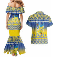 Ukraine Merry Christmas Couples Matching Mermaid Dress and Hawaiian Shirt Ukraine Emblem and Vyshyvanka Knitted Effect - Wonder Print Shop