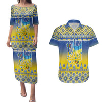 Ukraine Merry Christmas Couples Matching Puletasi and Hawaiian Shirt Ukraine Emblem and Vyshyvanka Knitted Effect - Wonder Print Shop