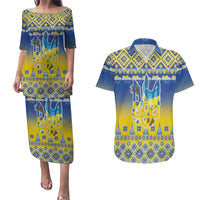 Ukraine Merry Christmas Couples Matching Puletasi and Hawaiian Shirt Ukraine Emblem and Vyshyvanka Knitted Effect - Wonder Print Shop