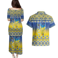 Ukraine Merry Christmas Couples Matching Puletasi and Hawaiian Shirt Ukraine Emblem and Vyshyvanka Knitted Effect - Wonder Print Shop