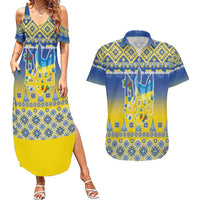 Ukraine Merry Christmas Couples Matching Summer Maxi Dress and Hawaiian Shirt Ukraine Emblem and Vyshyvanka Knitted Effect - Wonder Print Shop