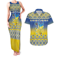 Ukraine Merry Christmas Couples Matching Tank Maxi Dress and Hawaiian Shirt Ukraine Emblem and Vyshyvanka Knitted Effect - Wonder Print Shop