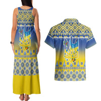 Ukraine Merry Christmas Couples Matching Tank Maxi Dress and Hawaiian Shirt Ukraine Emblem and Vyshyvanka Knitted Effect - Wonder Print Shop