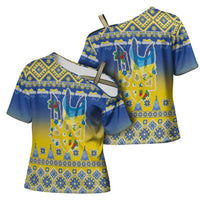 Ukraine Merry Christmas Cross Shoulder Shirt Ukraine Emblem and Vyshyvanka Knitted Effect - Wonder Print Shop