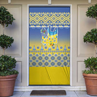 Ukraine Merry Christmas Door Cover Ukraine Emblem and Vyshyvanka Knitted Effect - Wonder Print Shop
