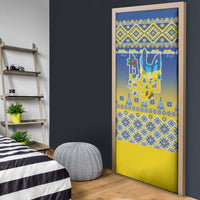 Ukraine Merry Christmas Door Cover Ukraine Emblem and Vyshyvanka Knitted Effect - Wonder Print Shop