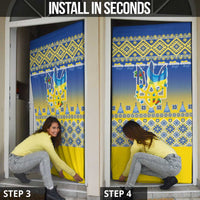 Ukraine Merry Christmas Door Cover Ukraine Emblem and Vyshyvanka Knitted Effect - Wonder Print Shop