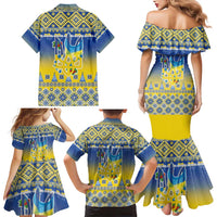 Ukraine Merry Christmas Family Matching Mermaid Dress and Hawaiian Shirt Ukraine Emblem and Vyshyvanka Knitted Effect - Wonder Print Shop