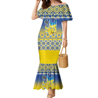 Ukraine Merry Christmas Family Matching Mermaid Dress and Hawaiian Shirt Ukraine Emblem and Vyshyvanka Knitted Effect - Wonder Print Shop