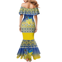 Ukraine Merry Christmas Family Matching Mermaid Dress and Hawaiian Shirt Ukraine Emblem and Vyshyvanka Knitted Effect - Wonder Print Shop