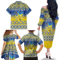 Ukraine Merry Christmas Family Matching Off The Shoulder Long Sleeve Dress and Hawaiian Shirt Ukraine Emblem and Vyshyvanka Knitted Effect - Wonder Print Shop
