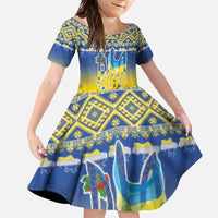 Ukraine Merry Christmas Family Matching Off Shoulder Maxi Dress and Hawaiian Shirt Ukraine Emblem and Vyshyvanka Knitted Effect - Wonder Print Shop