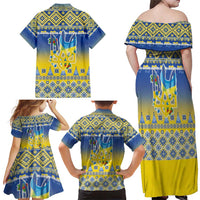 Ukraine Merry Christmas Family Matching Off Shoulder Maxi Dress and Hawaiian Shirt Ukraine Emblem and Vyshyvanka Knitted Effect - Wonder Print Shop