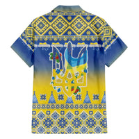 Ukraine Merry Christmas Family Matching Off Shoulder Maxi Dress and Hawaiian Shirt Ukraine Emblem and Vyshyvanka Knitted Effect - Wonder Print Shop