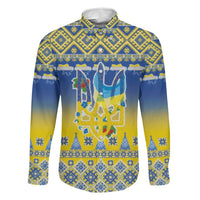 Ukraine Merry Christmas Family Matching Off Shoulder Maxi Dress and Hawaiian Shirt Ukraine Emblem and Vyshyvanka Knitted Effect - Wonder Print Shop