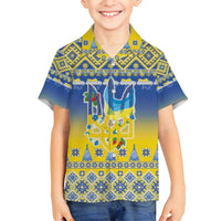 Ukraine Merry Christmas Family Matching Off Shoulder Maxi Dress and Hawaiian Shirt Ukraine Emblem and Vyshyvanka Knitted Effect - Wonder Print Shop