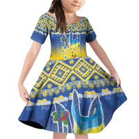 Ukraine Merry Christmas Family Matching Off Shoulder Short Dress and Hawaiian Shirt Ukraine Emblem and Vyshyvanka Knitted Effect - Wonder Print Shop