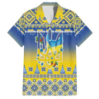 Ukraine Merry Christmas Family Matching Short Sleeve Bodycon Dress and Hawaiian Shirt Ukraine Emblem and Vyshyvanka Knitted Effect - Wonder Print Shop