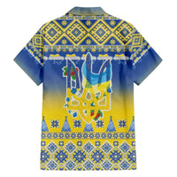 Ukraine Merry Christmas Family Matching Short Sleeve Bodycon Dress and Hawaiian Shirt Ukraine Emblem and Vyshyvanka Knitted Effect - Wonder Print Shop