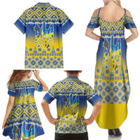 Ukraine Merry Christmas Family Matching Summer Maxi Dress and Hawaiian Shirt Ukraine Emblem and Vyshyvanka Knitted Effect - Wonder Print Shop