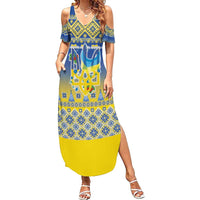 Ukraine Merry Christmas Family Matching Summer Maxi Dress and Hawaiian Shirt Ukraine Emblem and Vyshyvanka Knitted Effect - Wonder Print Shop