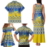 Ukraine Merry Christmas Family Matching Tank Maxi Dress and Hawaiian Shirt Ukraine Emblem and Vyshyvanka Knitted Effect - Wonder Print Shop