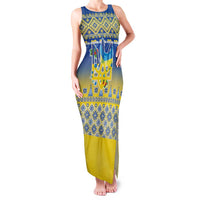 Ukraine Merry Christmas Family Matching Tank Maxi Dress and Hawaiian Shirt Ukraine Emblem and Vyshyvanka Knitted Effect - Wonder Print Shop