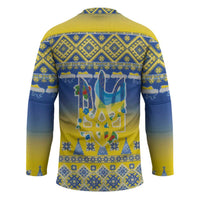 Ukraine Merry Christmas Hockey Jersey Ukraine Emblem and Vyshyvanka Knitted Effect - Wonder Print Shop