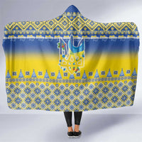 Ukraine Merry Christmas Hooded Blanket Ukraine Emblem and Vyshyvanka Knitted Effect - Wonder Print Shop