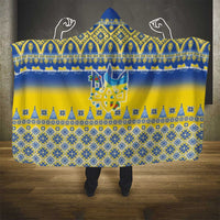 Ukraine Merry Christmas Hooded Blanket Ukraine Emblem and Vyshyvanka Knitted Effect - Wonder Print Shop